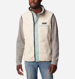 Beige Men's Columbia Helvetia Sherpa Fleece Vest | 4157-SXTLG