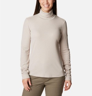 Beige Women's Columbia Boundless Trek Ribbed Turtleneck Long Sleeve T-Shirt | 3965-UVPEK