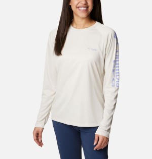 Beige Women's Columbia PFG Tidal II Long Sleeve T-Shirt | 9278-BTLZS