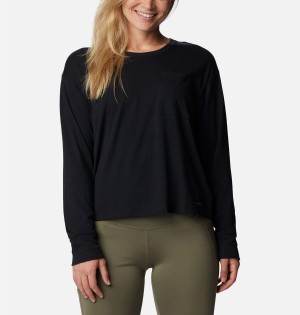 Black Women's Columbia Boundless Trek Long Sleeve T-Shirt | 0289-MWBZP