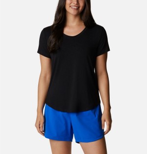 Black Women's Columbia PFG Slack Water Knit II T-Shirt | 4069-ZCGIV