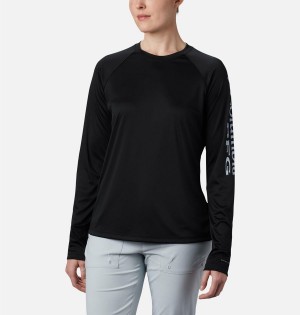 Black Women's Columbia PFG Tidal II Long Sleeve T-Shirt | 7130-RLFNV