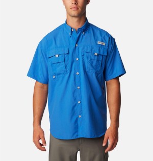 Blue Men's Columbia PFG Bahama II Short Sleeve Shirt | 4053-RJZNV