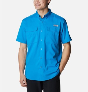 Blue Men's Columbia PFG Blood and Guts IV Woven Short Sleeve Shirt | 2305-QOERF