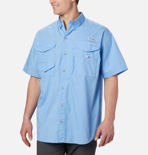 Blue Men's Columbia PFG Bonehead Short Sleeve Shirt | 9058-KMZIV