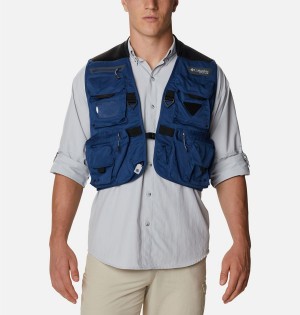 Blue Men's Columbia PFG Henry's Fork V Vest | 5436-IGNDR