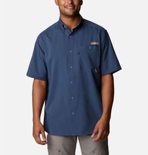 Blue Men's Columbia PHG Bucktail Short Sleeve Woven Shirt | 9701-MKYFL