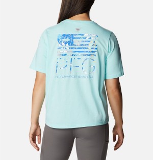 Blue Women's Columbia PFG Bramley Bay Relaxed T-Shirt | 2308-WUEYJ