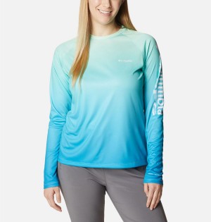 Blue Women's Columbia PFG Super Tidal Long Sleeve T-Shirt | 1738-CVMJQ