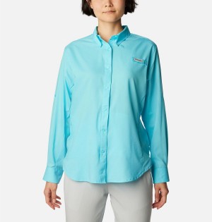 Blue Women's Columbia PFG Tamiami II Long Sleeve Shirt | 3197-UQHNP