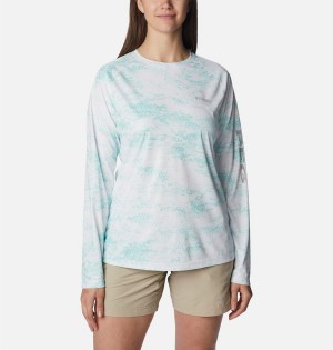 Blue Women's Columbia PFG Tidal Deflector Printed Long Sleeve T-Shirt | 3418-CUITE