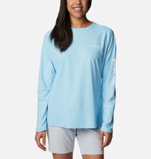 Blue Women's Columbia PFG Tidal Deflector Long Sleeve T-Shirt | 9123-JOGTP