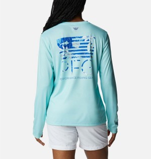 Blue Women's Columbia PFG Tidal Fish Star Long Sleeve T-Shirt | 1932-XDCLY