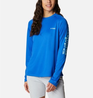 Blue Women's Columbia PFG Tidal II Long Sleeve T-Shirt | 7402-IXTJG