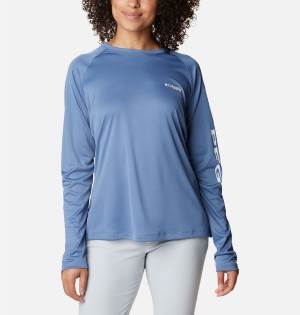 Blue Women's Columbia PFG Tidal II Long Sleeve T-Shirt | 6721-CSQET