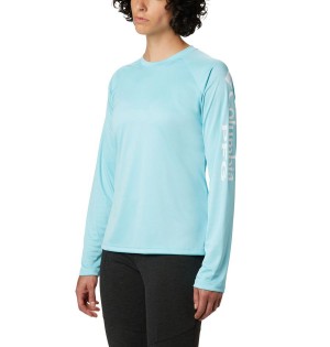 Blue Women's Columbia PFG Tidal II Long Sleeve T-Shirt | 1938-BXJZV