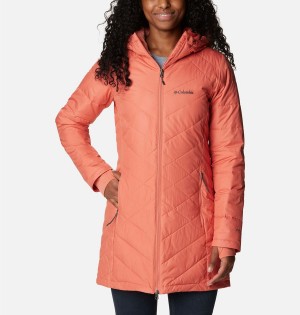 Coral Women's Columbia Heavenly Long Hooded Puffer Jacket | 0925-NEKZF