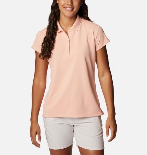 Coral Women's Columbia PFG Innisfree Short Sleeve Polo T-Shirt | 1894-PYTEA