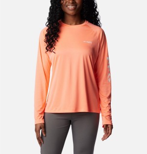 Coral Women's Columbia PFG Tidal II Long Sleeve T-Shirt | 6784-LJCXN