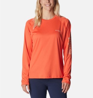 Coral Women's Columbia PFG Tidal II Long Sleeve T-Shirt | 4856-FNRCJ