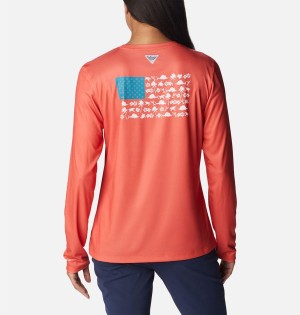 Coral Women's Columbia Tidal PFG Fish Flag Long Sleeve T-Shirt | 2763-PBMZC