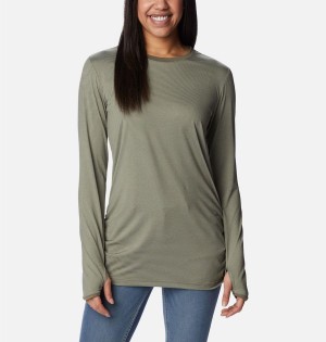 Green Women's Columbia Leslie Falls Long Sleeve T-Shirt | 5628-QLMSE