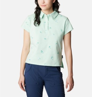 Green Women's Columbia PFG Super Sun Drifter Short Sleeve Polo T-Shirt | 3947-FJGNL