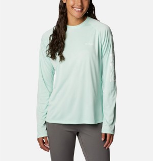 Green Women's Columbia PFG Tidal II Long Sleeve T-Shirt | 9124-VDYFW