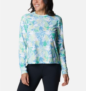 Green Women's Columbia Summerdry Long Sleeve Printed T-Shirt | 5034-KDWAQ