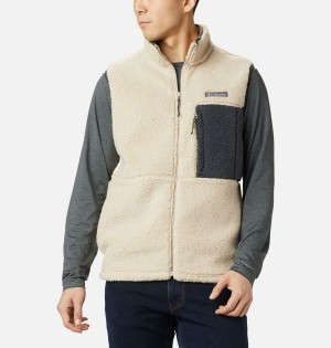 Khaki Men's Columbia Mountainside Sherpa Fleece Vest | 6598-QHUPE