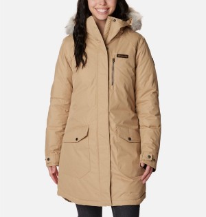 Khaki Women's Columbia Suttle Mountain Long Insulated Coats | 4397-XLUSE