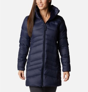 Navy Women's Columbia Autumn Park Hooded Mid Puffer Jacket | 6170-UAGZY