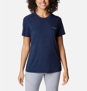 Navy Women's Columbia Endless Trail Running Tech T-Shirt | 0157-XFJNW