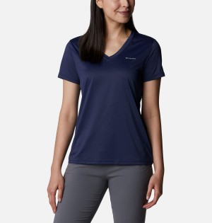 Navy Women's Columbia Hike Short Sleeve V-Neck T-Shirt | 2378-QJSEN