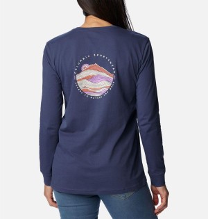 Navy Women's Columbia North Cascades Back Graphic Long Sleeve T-Shirt | 1253-AQGBS