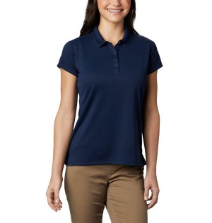 Navy Women's Columbia PFG Innisfree Short Sleeve Polo T-Shirt | 1072-WZADV