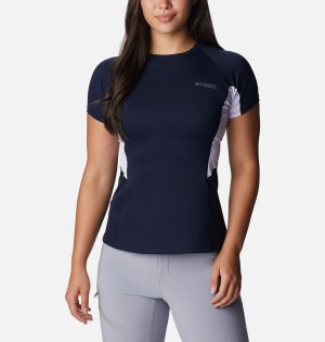 Navy Women's Columbia Titan Pass Ice Short Sleeve T-Shirt | 7164-JQPYD