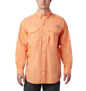 Orange Men's Columbia PFG Bonehead Long Sleeve Shirt | 0128-XFDZB