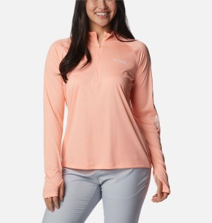 Orange Women's Columbia PFG Tidal Quarter Zip Long Sleeve T-Shirt | 0127-MNGDV