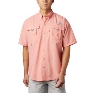 Pink Men's Columbia PFG Bahama II Short Sleeve Shirt | 9486-XNTSH