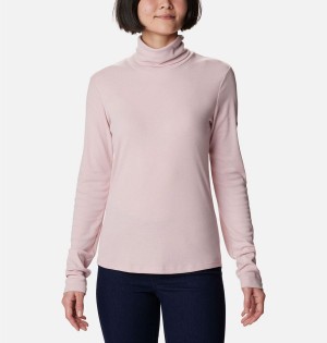 Pink Women's Columbia Boundless Trek Ribbed Turtleneck Long Sleeve T-Shirt | 8097-SAFDN