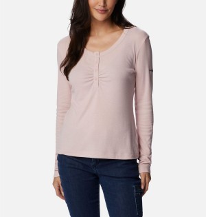 Pink Women's Columbia Calico Basin Ribbed Long Sleeve T-Shirt | 9273-QSNRH