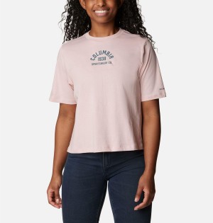 Pink Women's Columbia North Cascades Relaxed T-Shirt | 9460-LIZJC