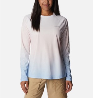 Pink Women's Columbia PFG Tidal Deflector Printed Long Sleeve T-Shirt | 3456-FLRIJ