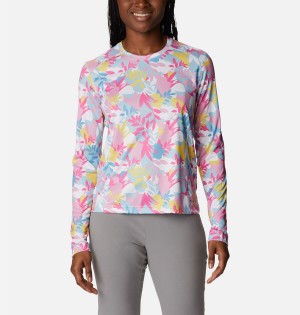 Pink Women's Columbia Summerdry Long Sleeve Printed T-Shirt | 7236-CJKXQ