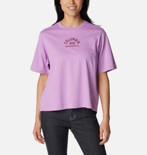 Purple Women's Columbia North Cascades Relaxed T-Shirt | 5763-JEIBS