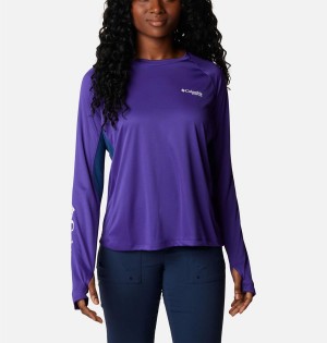 Purple Women's Columbia PFG Tidal Vent Long Sleeve T-Shirt | 4907-EVPLM