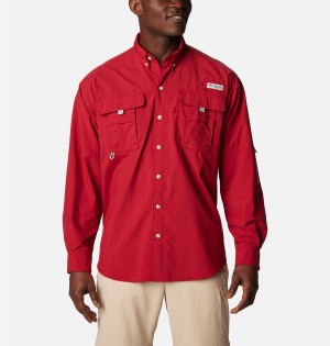 Red Men's Columbia PFG Bahama II Long Sleeve Shirt | 0561-ZGOYH