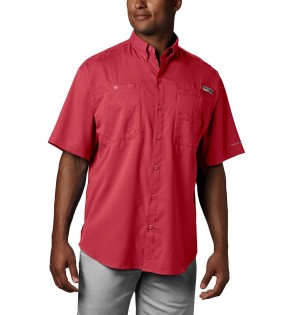 Red Men's Columbia PFG Tamiami II Short Sleeve Shirt | 9802-KORAH