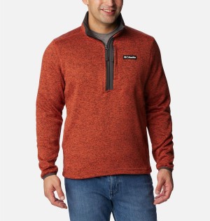 Red Men's Columbia Sweater Weather Fleece Half Zip Pullover | 9260-LFEDK